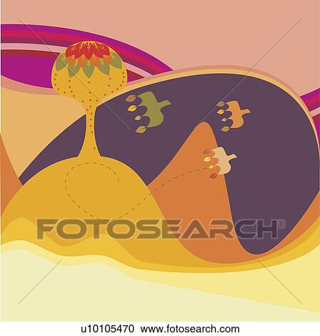 Clipart - Three birds flying near a tree on a Traditional American Indian pattern. Fotosearch