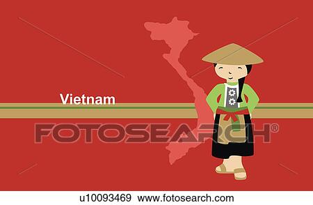 女の子 中に 伝統的な衣類 の前 地図 の ベトナム イラスト U Fotosearch