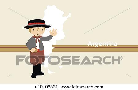 Boy in traditional clothing in front of the map of Argentina View Large Illustration Clip Art - Boy in traditional clothing in front of the map of Argentina. Fotosearch