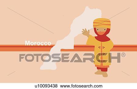 Boy in traditional clothing in front of the map of Morocco View Large Illustration Stock Illustration - Boy in traditional clothing in front of the map of Morocco. Fotosearch