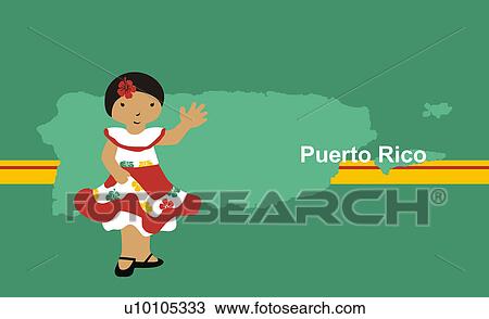Girl in traditional clothing in front of the map of Puerto Rico View Large Illustration Drawing - Girl in traditional clothing in front of the map of Puerto Rico. Fotosearch