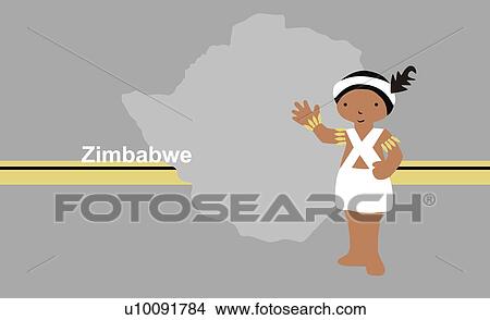 Girl in traditional clothing in front of the map of Zimbabwe View Large Illustration Stock Illustration - Girl in traditional clothing in front of the map of Zimbabwe. Fotosearch