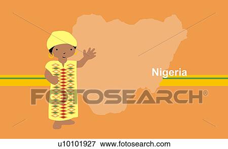 Girl in traditional clothing in front of the map of Nigeria View Large Illustration Stock Illustration - Girl in traditional clothing in front of the map of Nigeria. Fotosearch