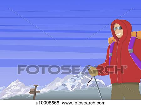 Close-up of a male hiker looking away View Large Illustration Stock Illustration - Close-up of a male hiker looking away. Fotosearch