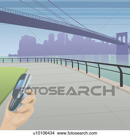 Close-up of a person's hand holding a mobile phone View Large Illustration Stock Illustration - Close-up of a person's hand holding a mobile phone. Fotosearch