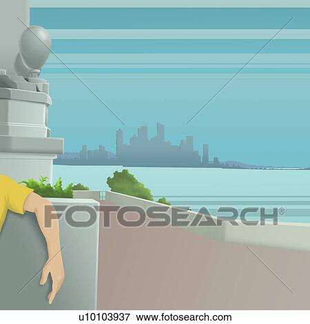 Stock Illustration - Close-up of a person's hand leaning against a wall. Fotosearch
