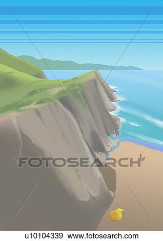 Stock Illustration - High angle view of a man standing on the beach. Fotosearch
