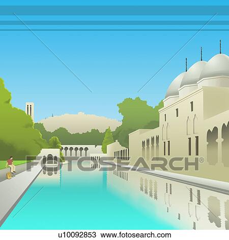 Drawing - Reflection of a castle in water. Fotosearch