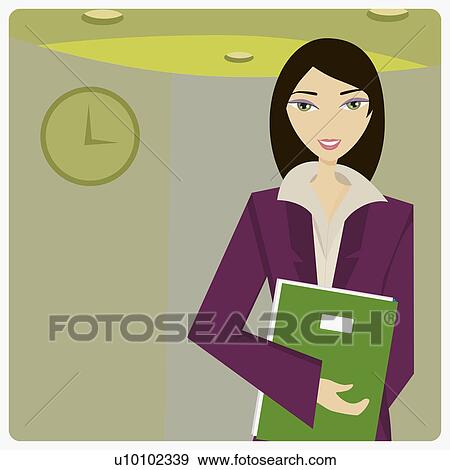 Stock Illustration - Portrait of a businesswoman holding a file. Fotosearch