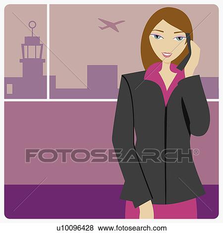 Stock Illustration - Portrait of a businesswoman talking on a mobile phone. Fotosearch