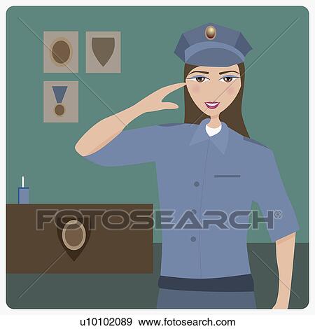 Portrait of a policewoman saluting View Large Illustration Stock Illustration - Portrait of a policewoman saluting. Fotosearch
