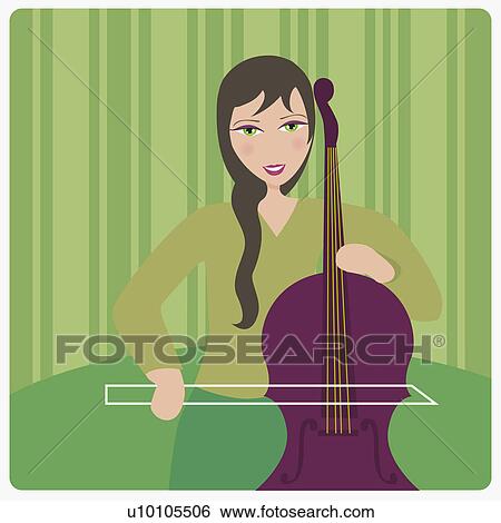 Stock Illustration - Portrait of a young woman playing the cello. Fotosearch