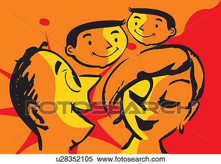 Stock Illustration - Close-up faces of parents and children. Fotosearch