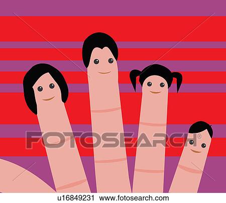Close up view of human faces drawn on fingertips View Large Illustration Clip Art - Close up view of human faces drawn on fingertips . Fotosearch