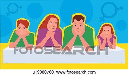 Clipart - Family holding face with hands. Fotosearch