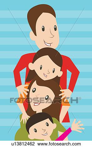 Drawing - Family lined up in a row. Fotosearch