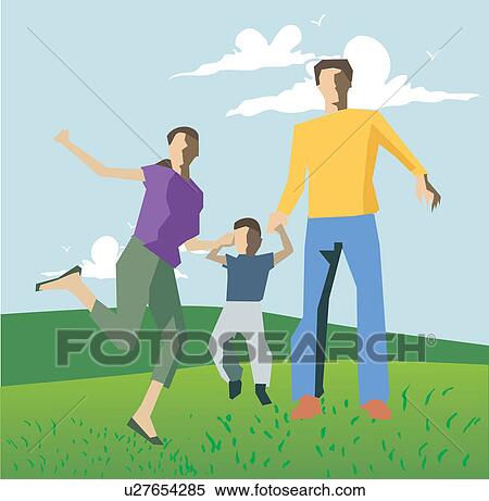 Stock Illustration - Family playing on hills. Fotosearch