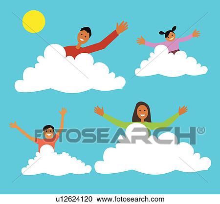 Clipart - Family sitting on clouds . Fotosearch