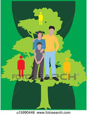 Stock Illustration - Family Standing on a tree with human figures. Fotosearch