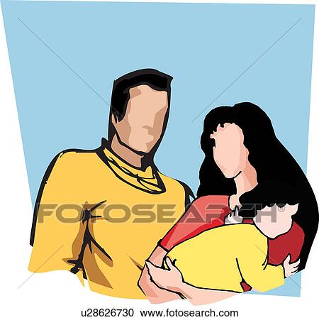 Front view of family and blue sky in background View Large Illustration Clipart - Front view of family and blue sky in background. Fotosearch