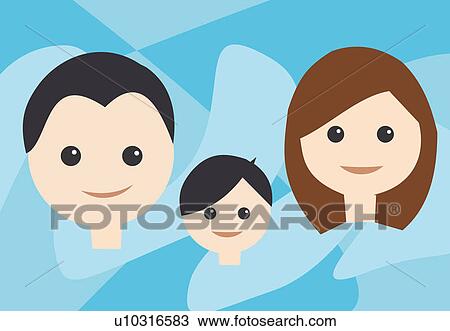 Front view of family View Large Illustration Drawing - Front view of family. Fotosearch
