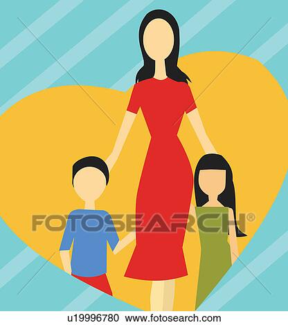 Clipart - Front view of family standing together. Fotosearch