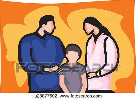 Drawing - Front View of family standing together. Fotosearch
