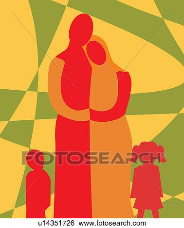 Stock Illustration - Front view of family standing together. Fotosearch