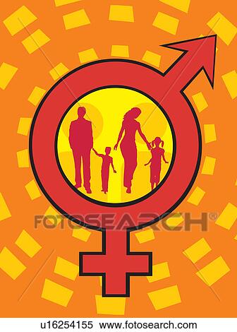 Stock Illustration - Illustration of family with male female signs. Fotosearch