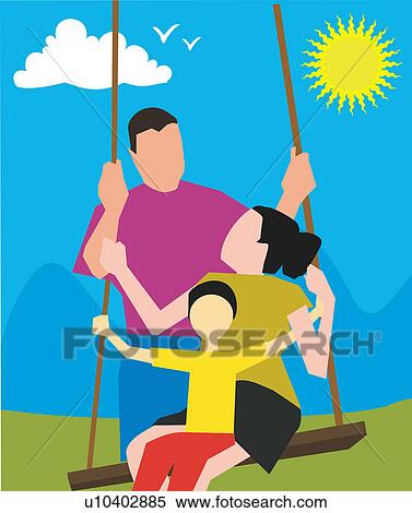 Parents with child on a swing View Large Illustration Stock Illustration - Parents with child on a swing . Fotosearch