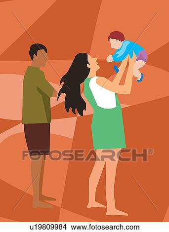 Stock Illustration - Side view of family with their baby. Fotosearch
