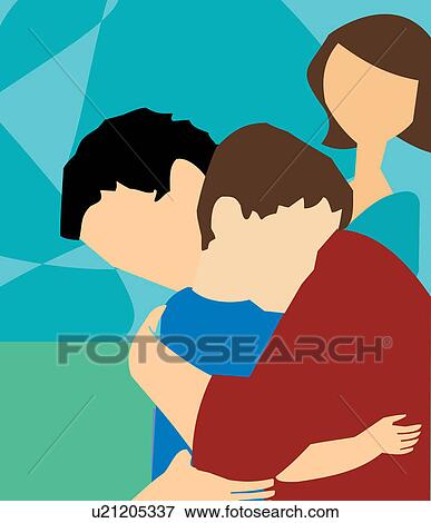 Side view of father hugging his son View Large Illustration Stock Illustration - Side view of father hugging his son. Fotosearch