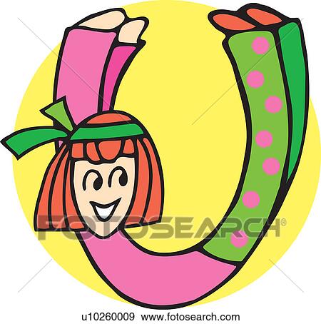 Stock Illustration - Close up view of girl forming alphabet U. Fotosearch
