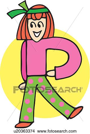 Stock Illustration - Front view of girl forming alphabet R. Fotosearch