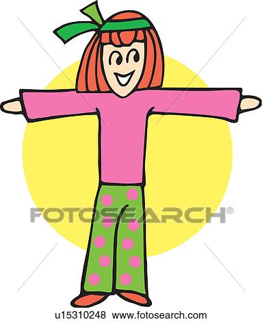 Stock Illustration - Front view of girl forming alphabet T. Fotosearch