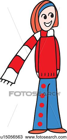 Drawing - Front view of girl forming digit 1. Fotosearch
