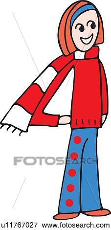 Stock Illustration - Front view of girl forming digit 4. Fotosearch