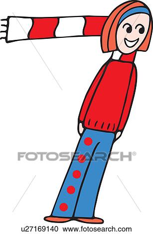 Clipart - Front view of girl forming digit 7. Fotosearch