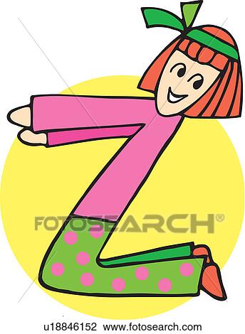 Drawing - Side view of girl forming alphabet Z. Fotosearch