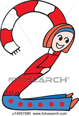 Clipart - Side view of girl forming digit 2. Fotosearch