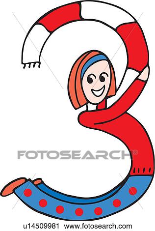 Side view of girl forming digit 3 View Large Illustration Clip Art - Side view of girl forming digit 3. Fotosearch