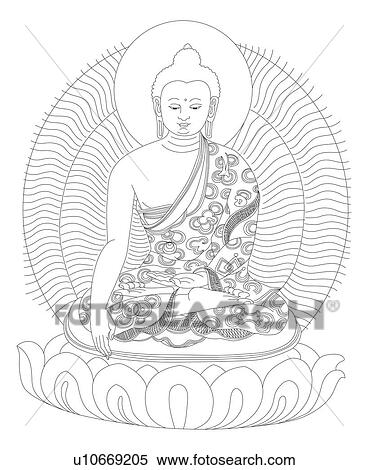 Stock Illustration - Amitabha, the principle Buddha in the Pure Land sect of Buddhism, sitting on a lotus. Fotosearch