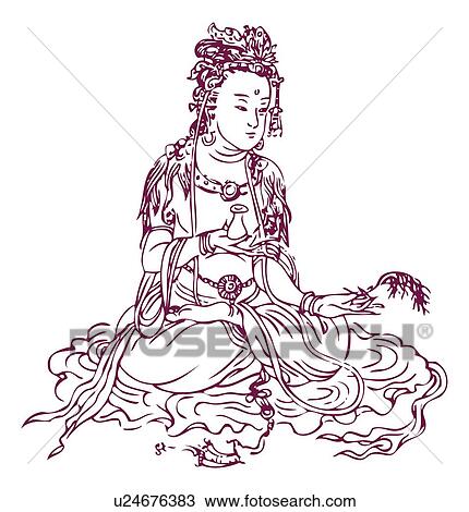 guan yin, aka, kannon, bodhisattva, godin van genade, in, boeddhisme