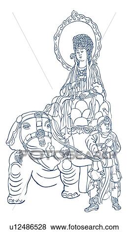 Stock Illustration - Samantabhadra Bodhisattva on a white elephant. Fotosearch