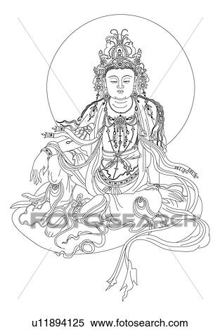 Stock Illustration - Seated Guan Yin, the goddess of mercy. Fotosearch