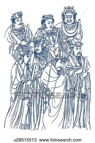 Seven gods View Large Illustration Drawing - Seven gods. Fotosearch