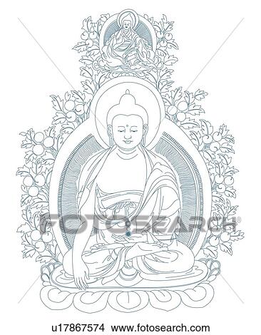 Tathagata, more widely known as the Gautama Buddha, sitting on a lotus View Large Illustration Stock Illustration - Tathagata, more widely known as the Gautama Buddha, sitting on a lotus. Fotosearch