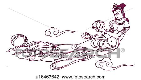 The Flying Goddess View Large Illustration Drawing - The Flying Goddess. Fotosearch