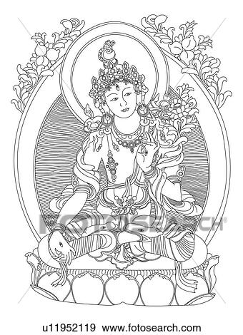 White Tara, associated with compassion, longevity, and healing View Large Illustration Stock Illustration - White Tara, associated with compassion, longevity, and healing. Fotosearch