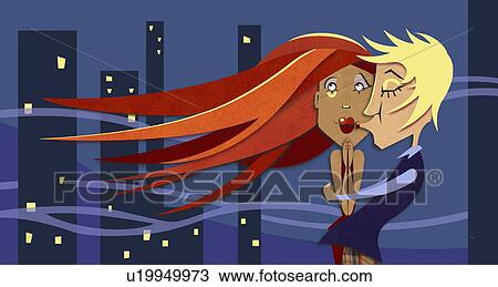 Drawing - Couple in the wind in the city. Fotosearch